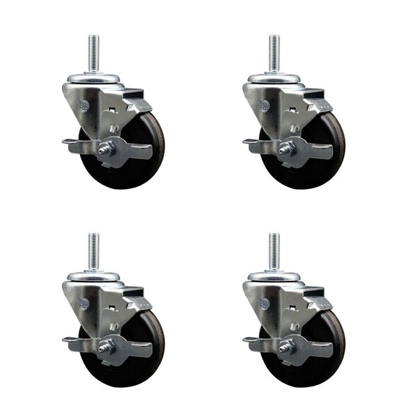 Service Caster 35 Inch Phenolic Wheel Swivel 34 Inch Threaded Stem Caster Set with Brake SCC SCC-TS20S3514-PHS-TLB-34212-4 - main